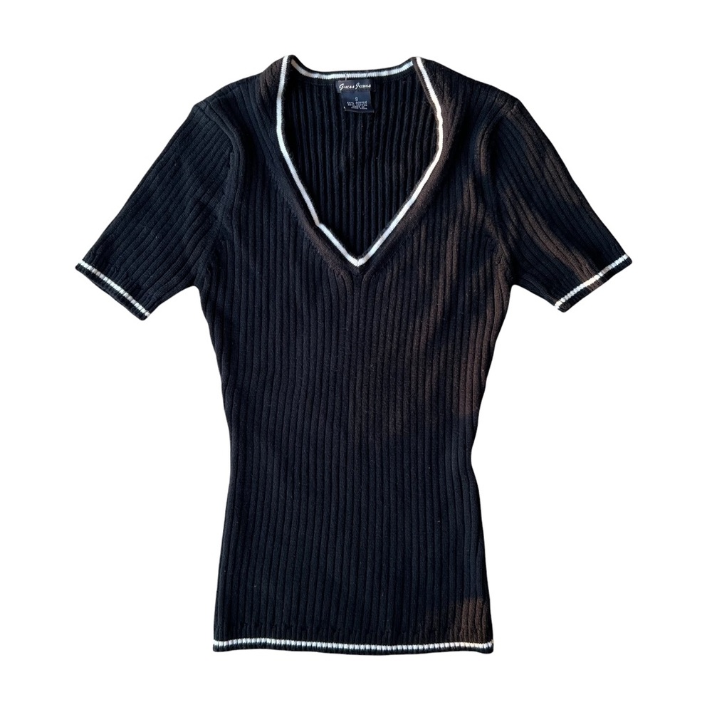 Guess Jeans Black & White Vtg V-neck Top